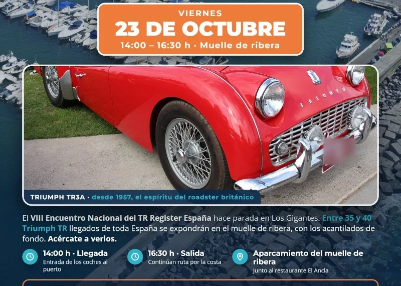 El Puerto Deportivo de Los Gigantes acogerá una exposición de coches clásicos Triumph TR este viernes 23 de octubre